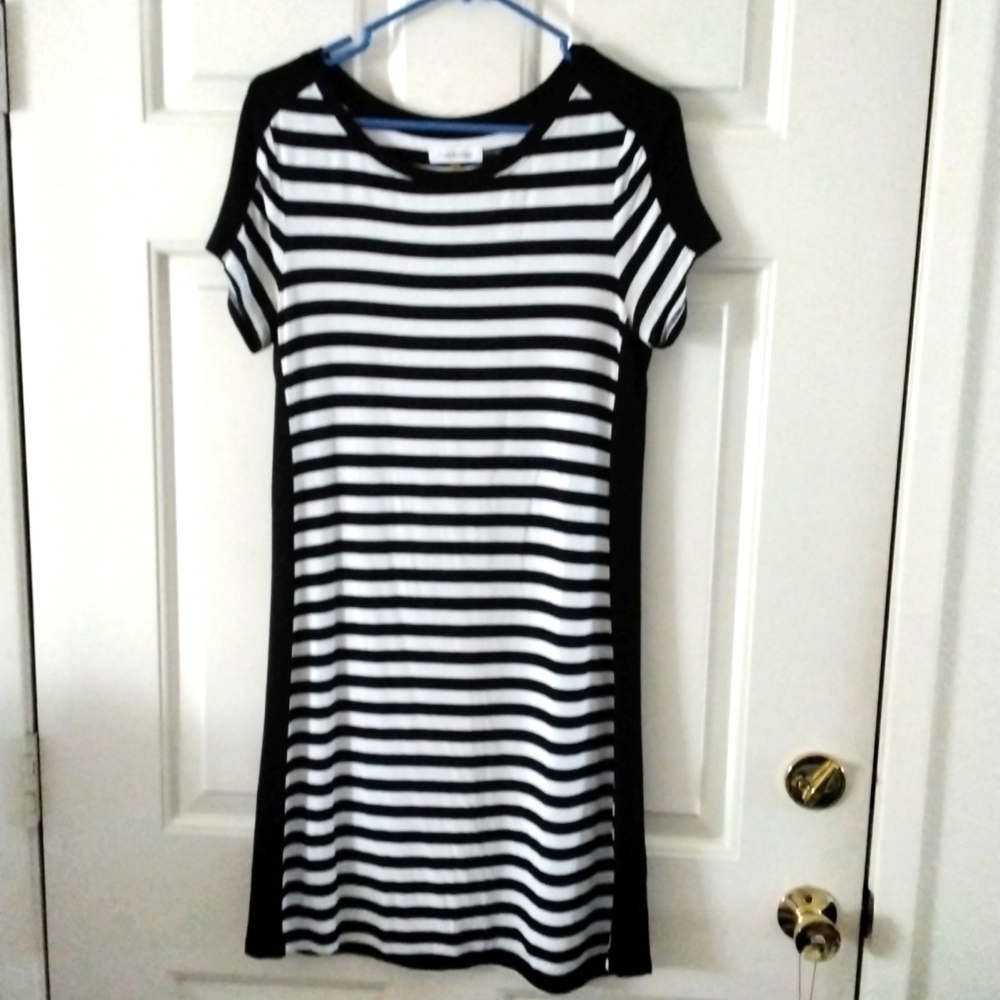 Calvin Klein Striped Dress, size S, black and white